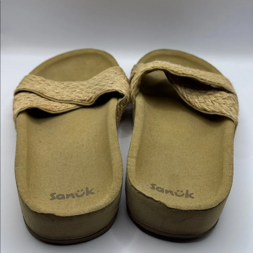 Sanuk She Crazy Jute Slide Sandals Natural Woven Strap Comfort Size 7